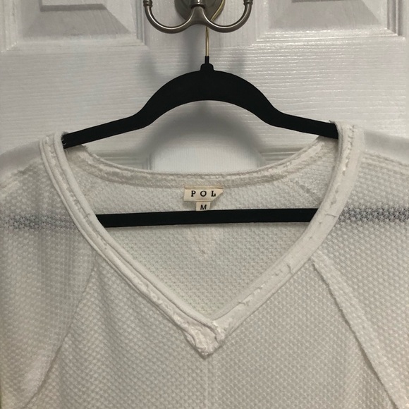 POL Womens White V-Neck Oversized Short Sleeve Raw Hem Top Medium - Picture 8 of 15